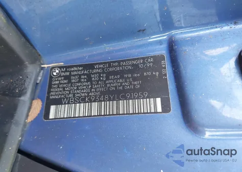 2000 BMW M z USA, uszkodzony, nr VIN WBSCK9348YLC91959